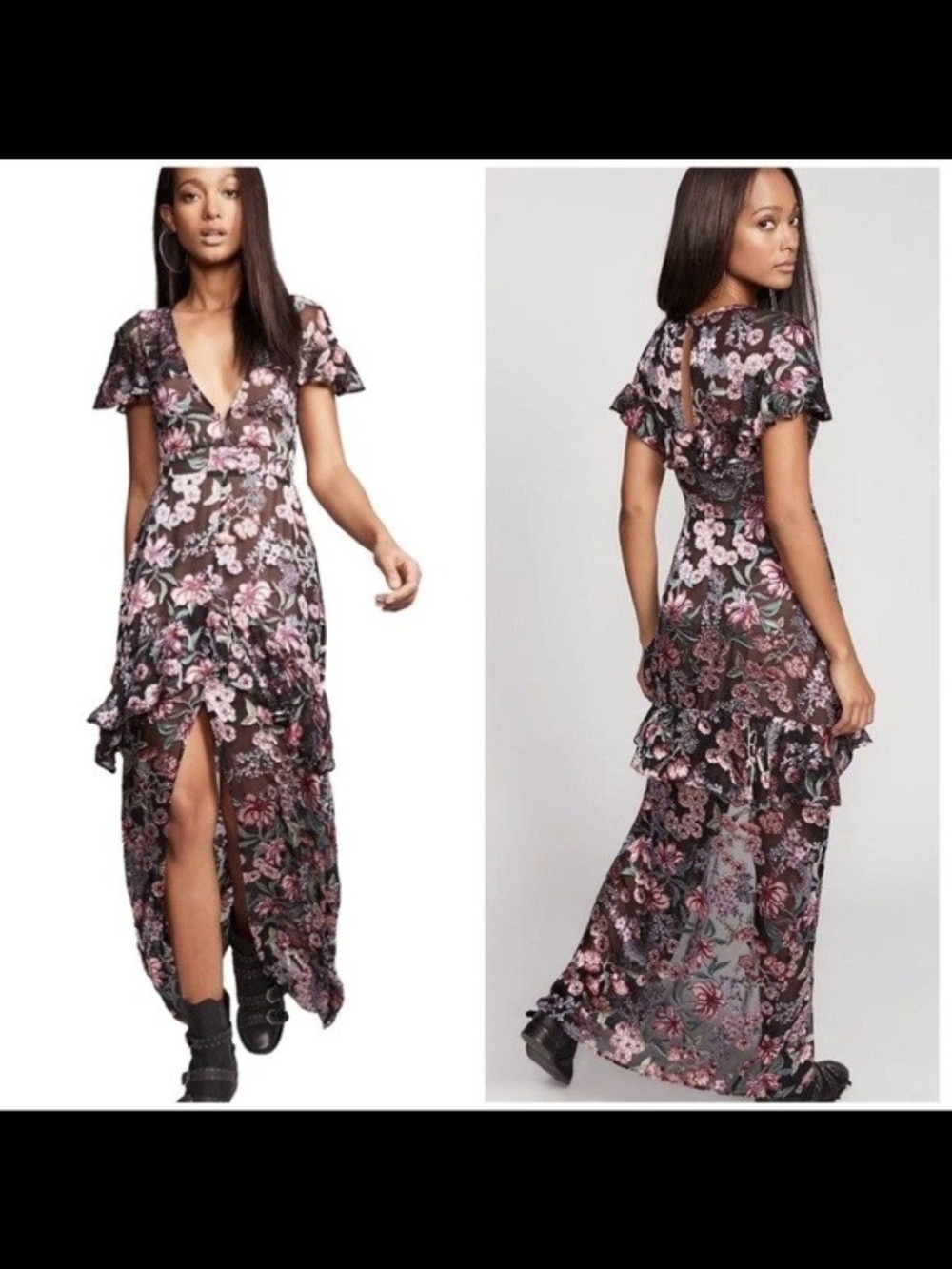 For Love & Lemons X Free People Vivi Burnout Maxi Dress Floral Silky